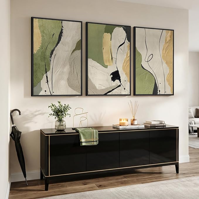 Large Framed Sage Green Abstract Wall Art for Living Room, 3 Piece 24x36 In | Gray yellow minimalist pictures, Canvas prints, Modern painting, Artwork for walls, Wall decor for bedroom dining room office