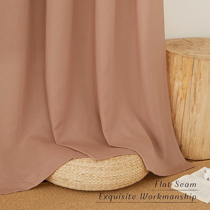 NICETOWN Terracotta Thick Linen Curtains for Bedroom, Rod Pocket & Back Tab Flax Window Treatments Privacy Assured Not See in with Light Filtering for Nursery/Living Room, W55 x L95, 2 Pieces