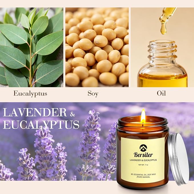 Scented Candles, Lavender Eucalyptus Candles, Soy Wax Candle, Stress Relief and Relax Aromatherapy Candles for Home Bathroom Gift for Women Birthday Christmas, 7OZ