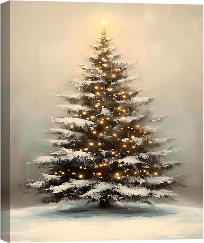 Popular Christmas Wall Art – Vintage Christmas Canvas Prints – Framed Christmas Decor for Indoor Holiday Decorations