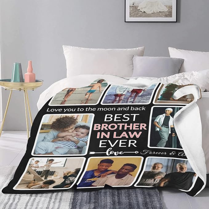Customized Blanket with Photo, Make a Personalized Blankets with Picture Customizable Memories Souvenir Throws Blanket Gift for Best Brother Ever, Forever & Always, 8 Collage Made in USA
