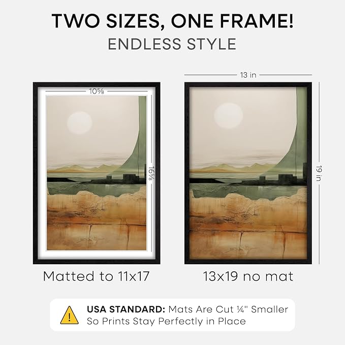 Homeforia 13x19 Black Oak Picture Frame, High-End Wood, 11x17 Mat, Glass