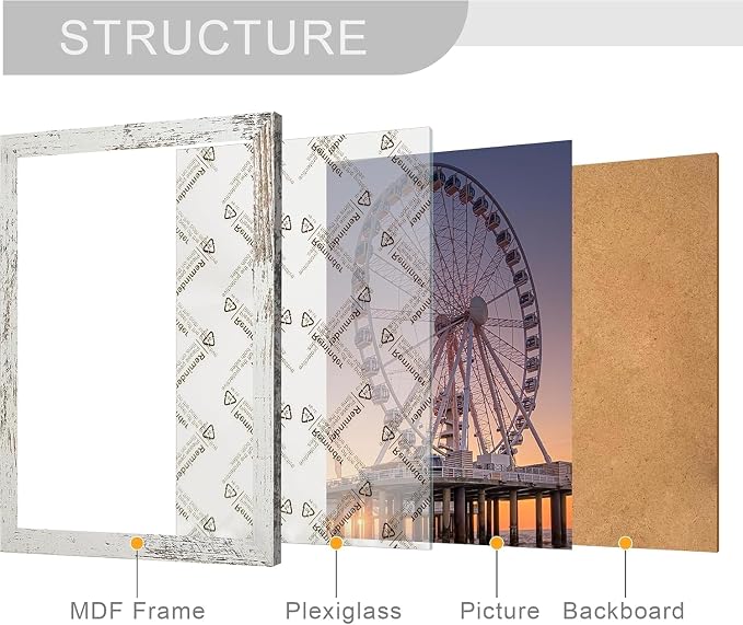 BESCRCL 8x10 Picture Frame Engineered Wood Set of 6, Distressed White Wooden Frame 8 x 10 for Wall or Tabletop