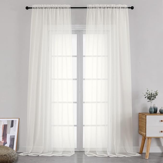 Simplebrand Ivory Sheer Curtains 120 Inches Long, Extra Long Rod Pocket Solid Color Window Sheer Curtain Panels, Elegant Curtains & Drapes for Living Room, Bedroom 2 Panels (Ivory, 42" W x 120" L)