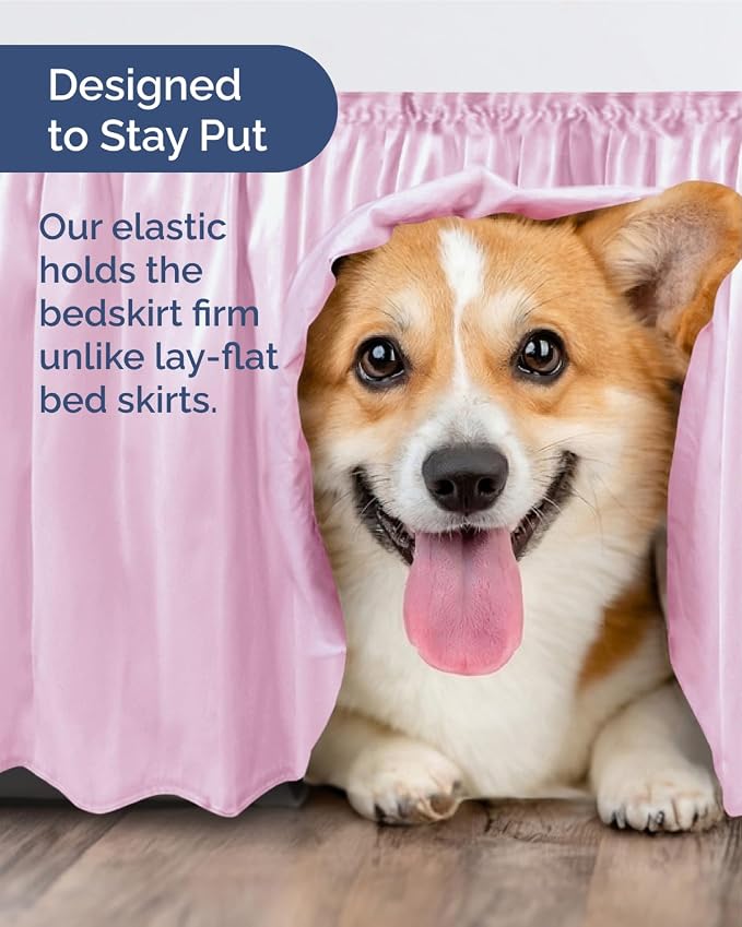 Wrap Around Dust Ruffle Bed Skirt, King Size - 24 Inch Drop, Light Pink | Easy Fit Elastic Strap, Adjustable Pleated Bedskirt w/Brushed Fabric, Wrinkle & Fade Free, for Women, Men, Kids & Teens