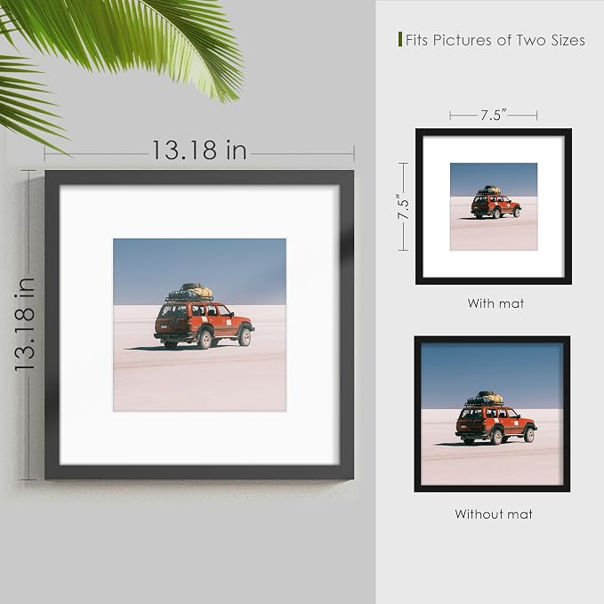 12x12 Picture Frame Sef of 10, for Wall Gallery Decor, Black | Display Pictures 8x8 with Mat or 12 x 12 Without Mat, Photo Frame Collage for Wall Mounted