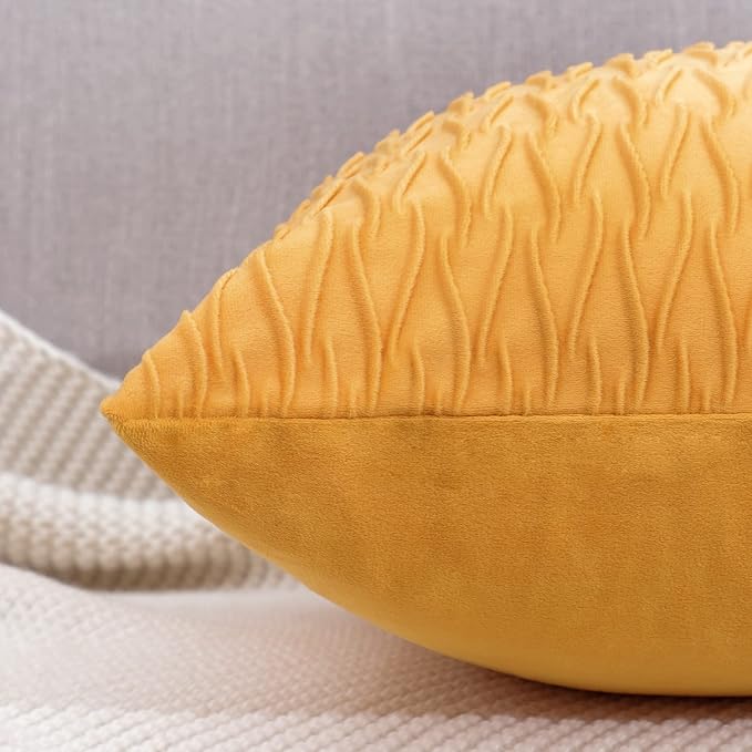 MADIZZ Set of 2 Super Soft Velvet Decorative Throw Pillow Covers 16x16 inch Yellow Square with Texture Luxury Style Cushion Case Pillow Shell for Sofa Bedroom