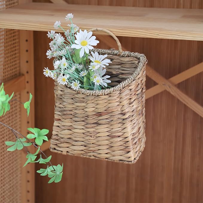 GYASVWU Woven Hanging Basket Water Hyacinth Hanging Wall Basket Wicker Handmade Baskets for Garden Farmhouse Home (Seagrass mouth)