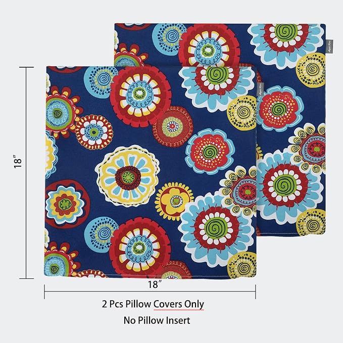 Magpie Fabrics Pack of 2 Outdoor Waterproof Throw Pillow Covers 18 x 18 Inch, Decorative Cushion Sham Pillowcase Shell for Garden Patio Tent Balcony Couch Sofa(Floral Navy)