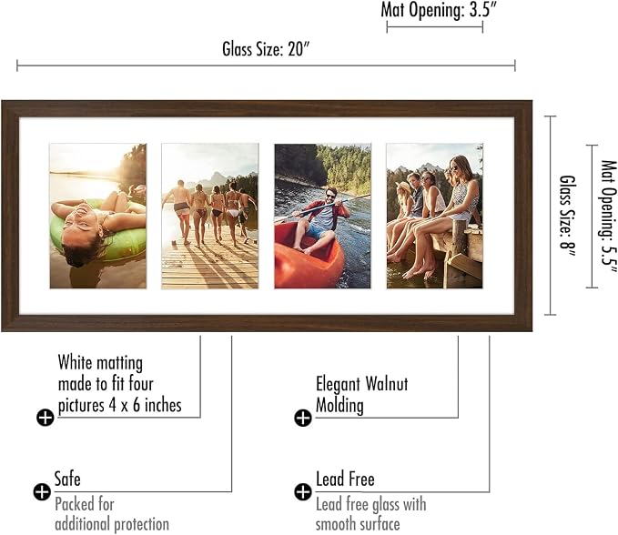 Americanflat 4x6 Collage Picture Frame - Fits 4 - Engineered Wood - Walnut