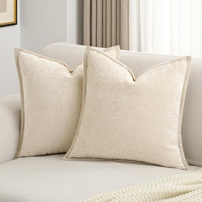 FUTEI Pack of 2 Chenille Soft Throw Pillow Covers 16x16 Inch, Beige