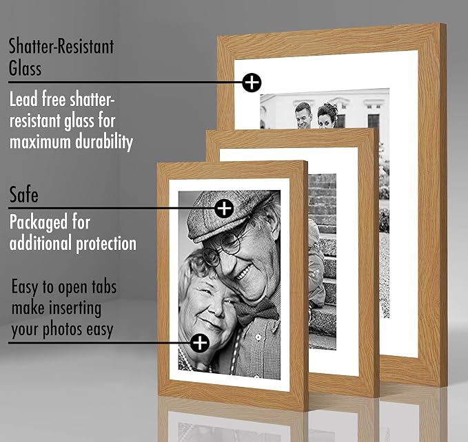 Americanflat Set of 7 Picture Frames with Shatter-Resistant Glass - Gallery Wall Frame Set with One 11x14, Two 8x10 and Four 5x7 Frames - Signature Collection - Dark Oak | Includes one 11x14, two 8x10 and four 5x7, shatter-resistant glass, hanging hard...