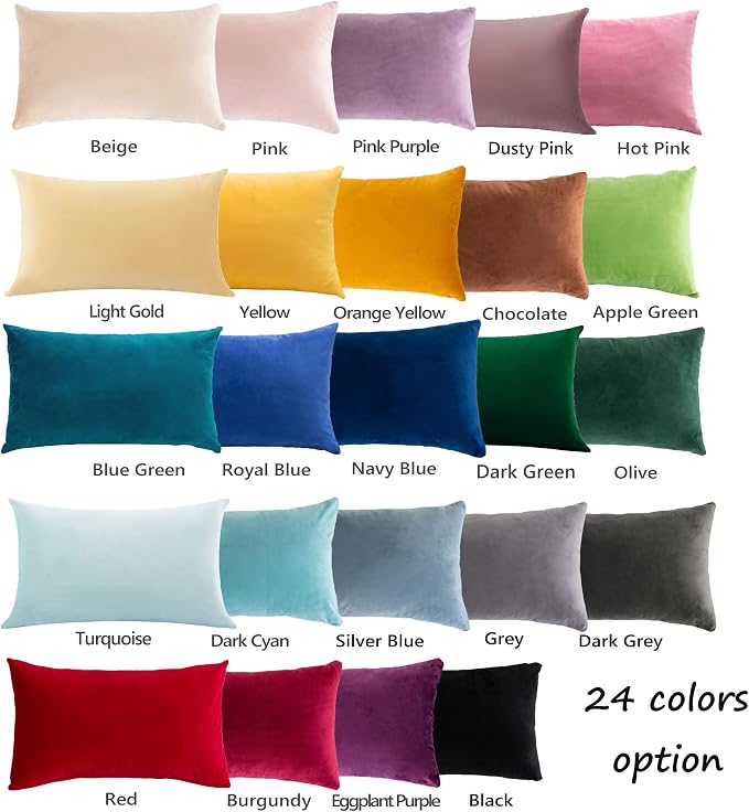 Stellhome Pack of 2 Throw Pillow Covers Rectangle Super Soft Solid Velvet Pillowcase for Bed Couch Sofa Bench, 12 x 20 inch (30 x 50 cm), Olive