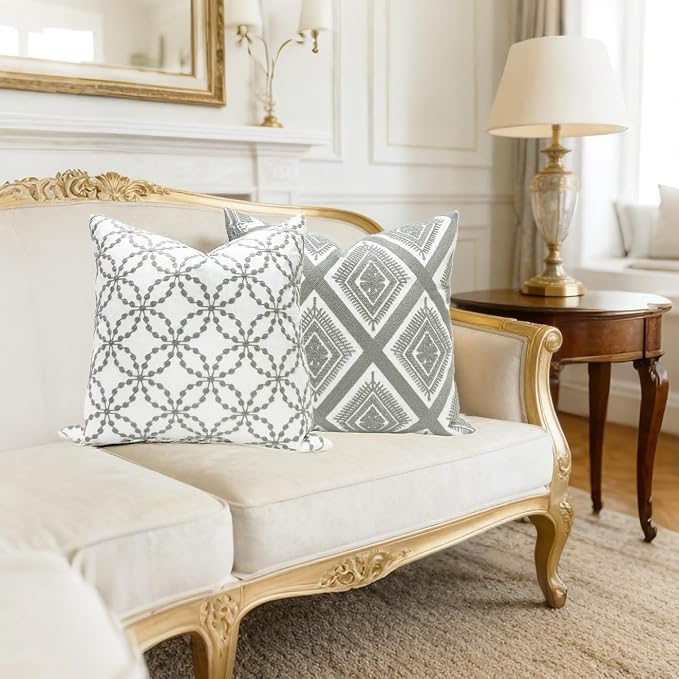 Slow Cow Embroidery Pillow Cover Pillowcase Decorative Throw Pillow Cover for Couch Sofa 20 x 20 Inches Grey
