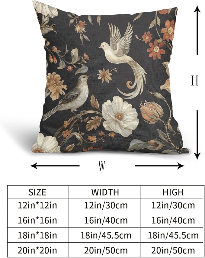 Kawani Vintage Floral Pillow Covers 16x16 Inch Set of 2 Black Chinoiserie Flower and Bird Outdoor Decorative Throw Pillows Retro Rustic Pillowcases Farmhouse Cushion Covers for Couch Home Decor