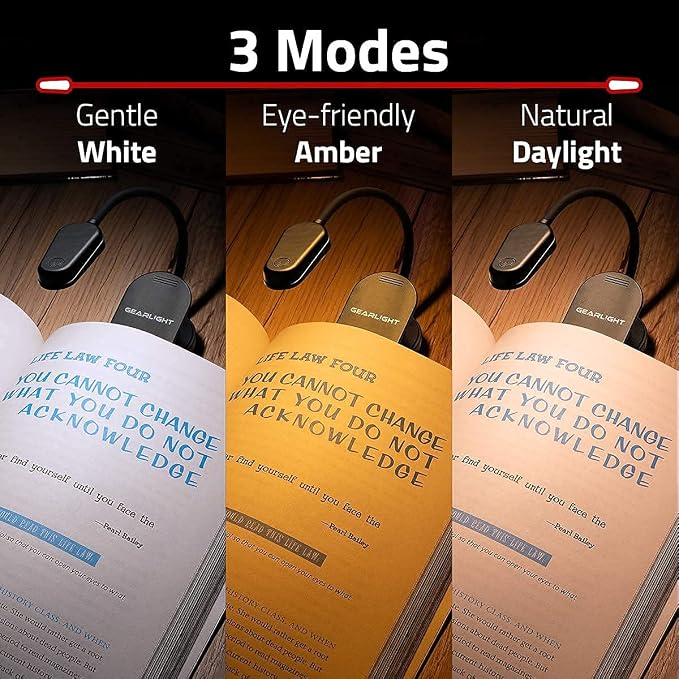 GearLight Rechargeable Book Light for Reading in Bed – Hands-Free LED Clip-on Lamp with 3 Light Modes, Adjustable Brightness, Flexible Neck Reading Light for Books, Laptops, and More – 2 Pack