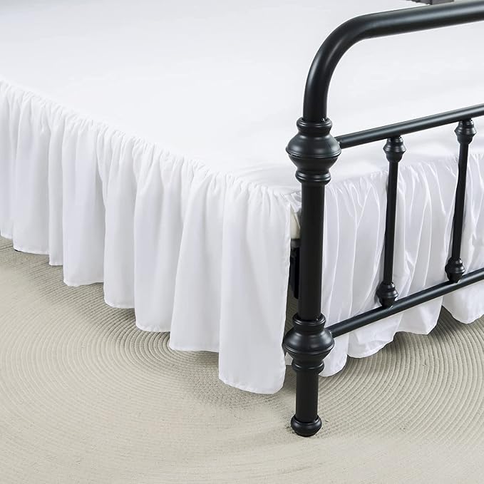 Bed Skirt Queen Size Ruffled Bed Skirt with Split Corners | 18 Inch Drop Dust Ruffle Bed Skirt with Platform, White