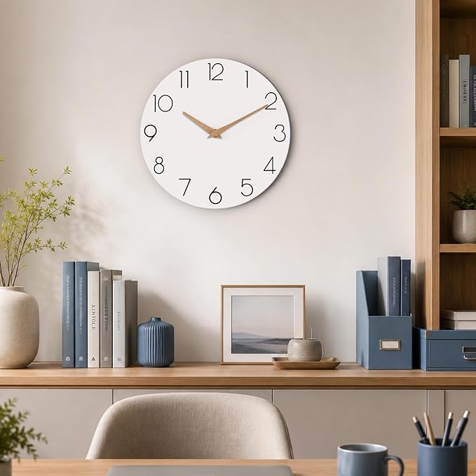 cicininc 14 Inch Battery Operated Wall Clock, Silent Analog, White | Living Room | Office | Bedroom | Decorative Style | Modern Style