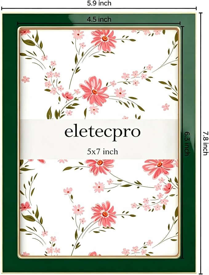 eletecpro 5x7 Enamel Picture Frame with Real Glass Cover, Green, 1-Pack