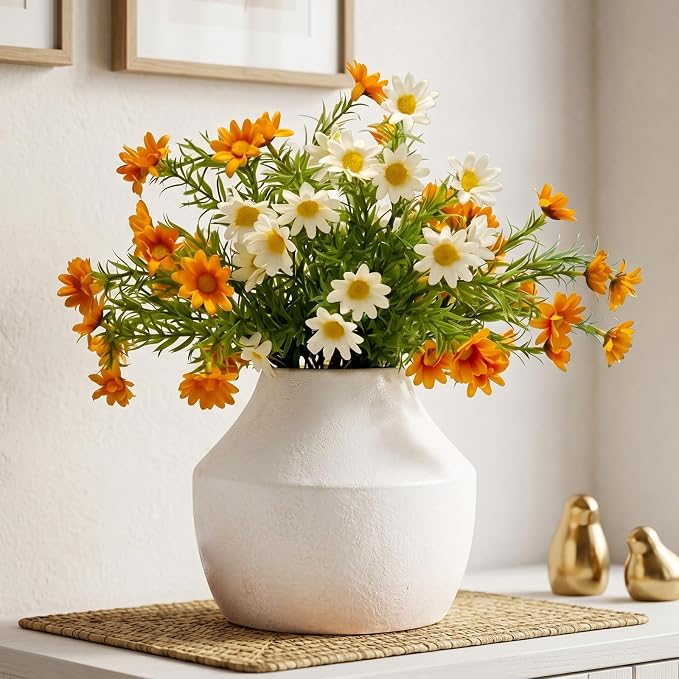 White Ceramic Flower Vase for Centerpieces, 5.2in Small Hydrangea Vase | Waterproof Pottery Vases for Flower, Hydrangeas, Home Decor, Living Room,Table Decorative, Handcrafted