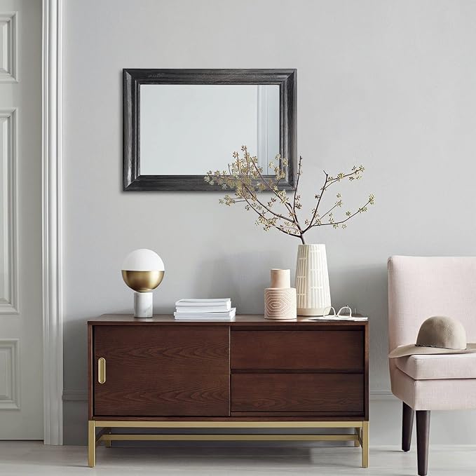 Mirrors for Wall with Black Wood Frame Large 20"x16" Rectangular Hanging Mirrors for Bathroom Bedroom Living Room Home Decor