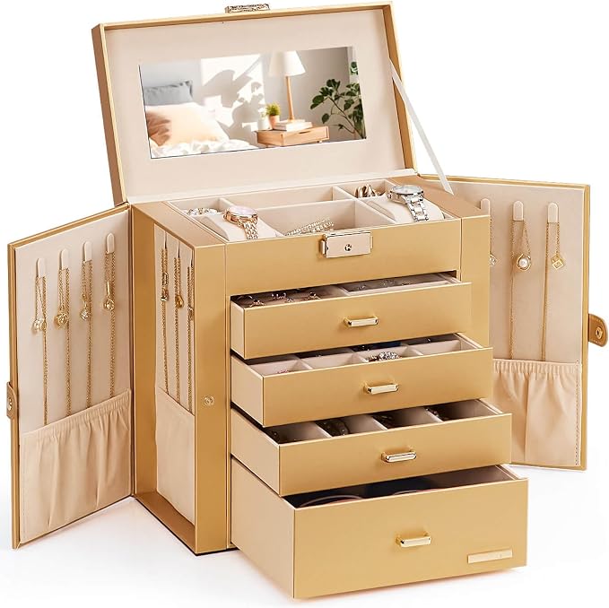 Homde Large Jewelry Box for Women: 5-Layer Organizer with Lock for Dresser | Separated Storage for Necklace Earring Ring Watch to Sort Daily Jewelry - Keep Vanities Tidy - Suitable for Birthday Gift