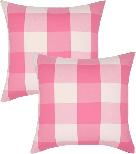 Valentines Day Decorative Throw Pillow Covers Pink and White Buffalo Check Plaid Cushion Cases 16 x 16 in Pack of 2 Farmhouse Decor for Couch Sofa Bedroom Patio Outdoor