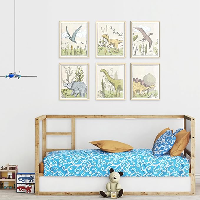 Dinosaurs In Prehistoric Landscapes Art Prints (Set of 6) - Unframed - 8x10s | Ideal Decor for Nurseries, Playrooms, or Classroom Walls | Wall Art to Inspire Wonder and Exploration in Every Glimpse