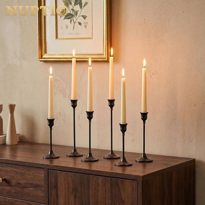 NUPTIO Black Candle Holder for Halloween: Aluminum Taper Candleholders | Set of 3 Solid Candlestick Holders - Decorative Tapered Candle Stick Stand for Christmas Housewarming Table Centerpiece