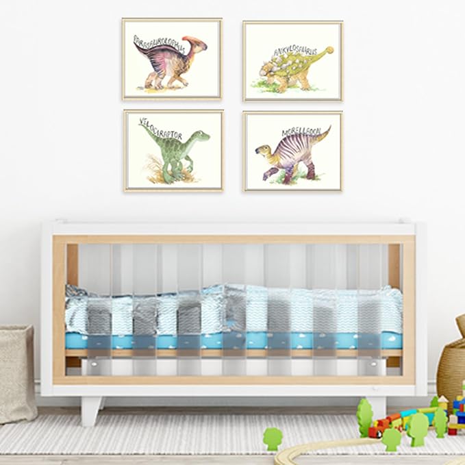 DREAM BIG PRINTABLES Dinosaur Wall Art Prints (Set of 4) - Unframed - 11x14 | Fun and Educational Bedroom Decor for Kids | Perfect for Boys and Girls Rooms, Nurseries, and Playrooms
