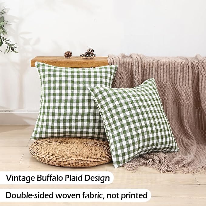 Spring Green Plaid Gingham Euro Pillow Sham Covers 26x26 Set of 2 for Couch | 26 x 26 Spring European Pillow Covers, Extra Large Pillow Cases, Decorative Pillow for Bed, Cojines Decorativos Para Cama