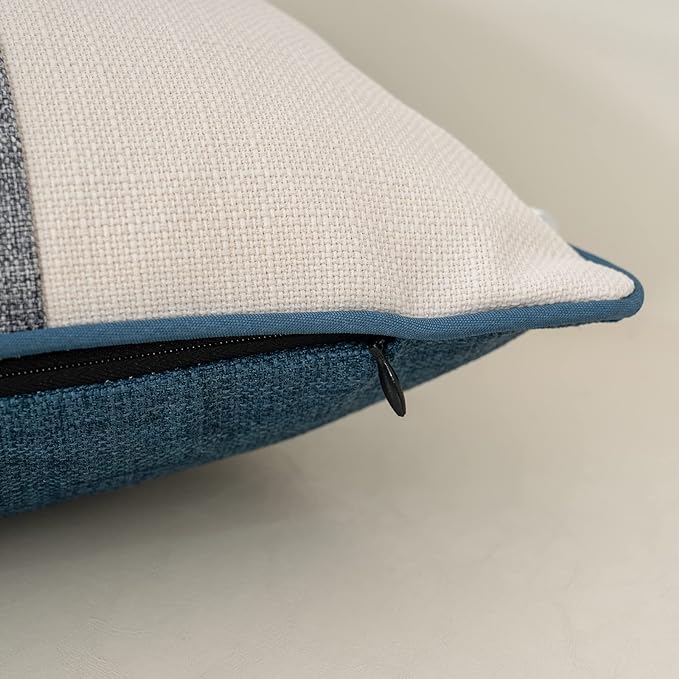 Yangest Patchwork Pillow Cover 20x20 Inch Luxury Cotton and Linen Cushion Cover Square Pillowcover for Couch Bedroom Living Room, Blue