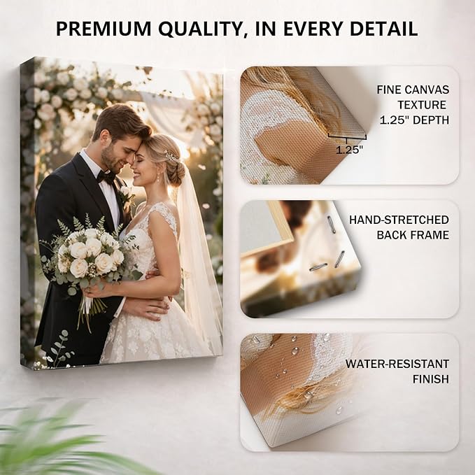 Custom Canvas Prints with Your Photos, Personalized Wall Art, 10x12 Inch | Optional frame styles and sizes, meaningful keepsake gift for couples, wedding or anniversary, personalized home decor