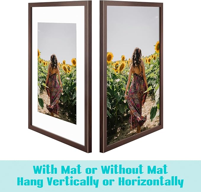 Frametory 3 Pack 16x24 Brown Picture Frame with Real Glass Mat for 12x18