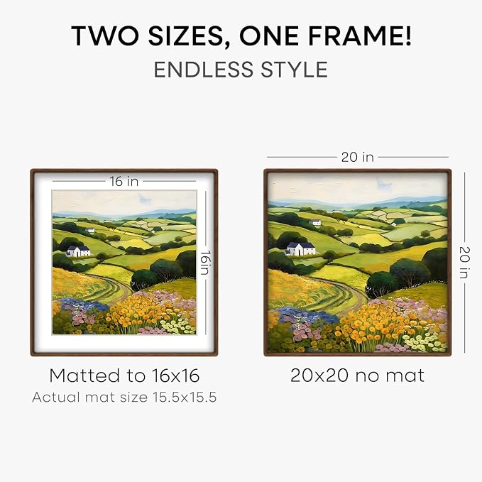 Homeforia 20x20 Mortise&Tenon Walnut Picture Frame, 16x16 Mat, Glass