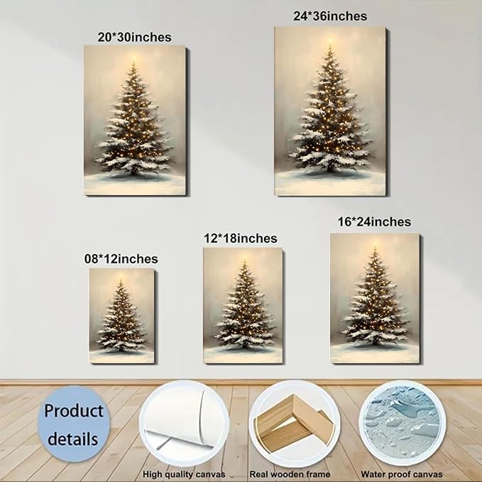 Popular Christmas Wall Art – Vintage Christmas Canvas Prints – Framed Christmas Decor for Indoor Holiday Decorations