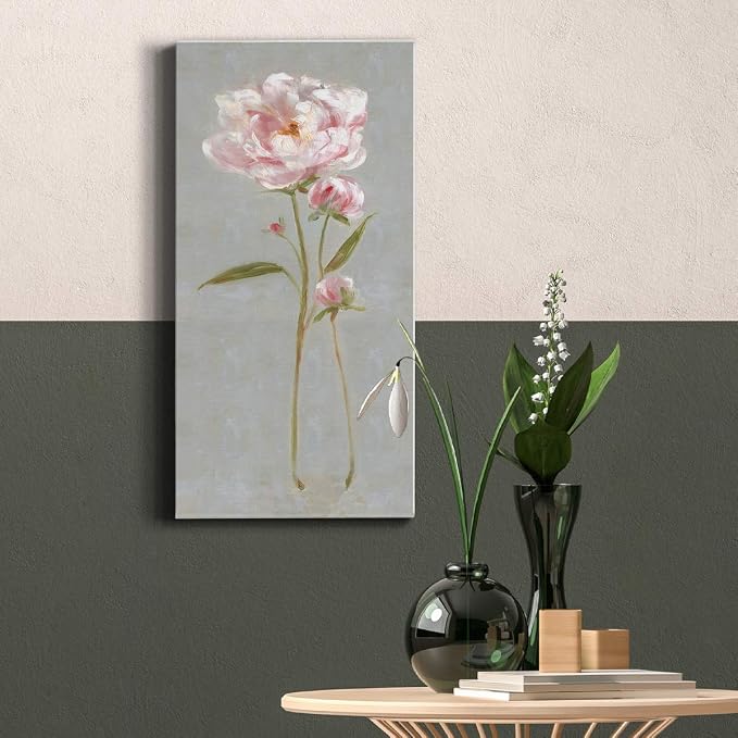Renditions Gallery Canvas Nature Wall Art Home Paintings & Prints Magical Pink Peony Modern Romantic Abstract Canvas Glam Artwork Decorations for Bedroom Office Kitchen - 8"x16" LT43