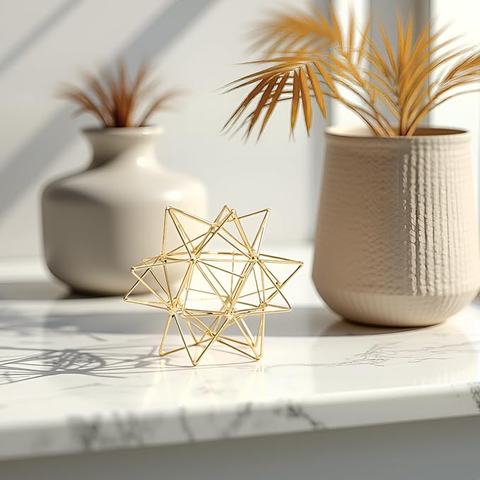 3D Gold Decorative Sphere, Metal Geometric Tabletop Decoration