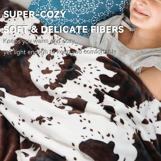 GEULAY Cow Print Blanket, Brown White, 50x60 Inch