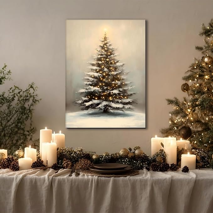 Popular Christmas Wall Art – Vintage Christmas Canvas Prints – Framed Christmas Decor for Indoor Holiday Decorations