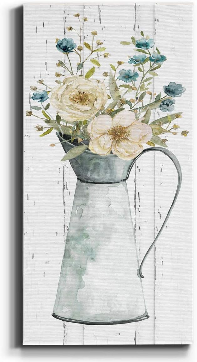 Renditions Gallery Canvas Flowers Wall Art Modern Decorations Paintings Elegant Floral Vase Glam Botanical Romantic Bouquet Wall Hanging Artwork for Office Bedroom Kitchen - 8"x16" LT43