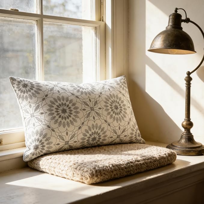 Slow Cow Linen Embroidery Rectangular Pillow Cover Pillowcase Decorative Lumbar Throw Pillow Cover for Couch Sofa 12 x 24 Inches Dark Grey
