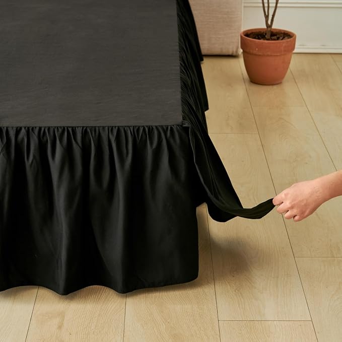 Bed Skirt Queen Size Ruffled Bed Skirt, 18'' Queen Dust Ruffle Bed Skirts | With Split Corners, Dust Ruffle with Platform, Microfiber, Breathable, Soft, Easy Fit, Black