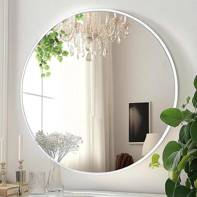 18 inch Round Mirror White, Circle Mirror, Matte White Metal Frame | Small Circular Wall Decorative Mirrors for Bathroom, Kids Room, Nursery,Vanity,Bedroom,Entryway,Living Room,Hallway,Over Sink