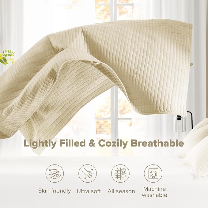 Comfort Spaces Kienna King Quilt Bedding Set 3 Piece, 104"x90" Ivory | Soft Cozy Lightweight Summer Coverlet Cal King, Quilted Bedspreads Extra Layer, Modern Casual Bedroom Decor, OEKO-TEX