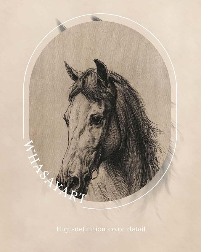WHASAYART Vintage Horse Portrait 13x16 Gold Framed Wall Art Canvas Print | Rustic Farmhouse Animal Sketch, Neutral Beige Equestrian Artwork for Living Room Bedroom Office Wall Decor