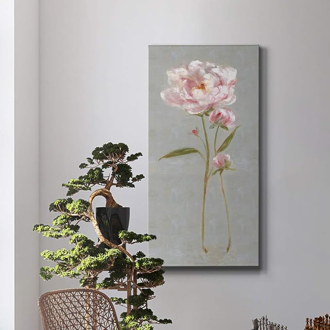 Renditions Gallery Canvas Nature Wall Art Home Paintings & Prints Magical Pink Peony Modern Romantic Abstract Canvas Glam Artwork Decorations for Bedroom Office Kitchen - 12"x24" LT43