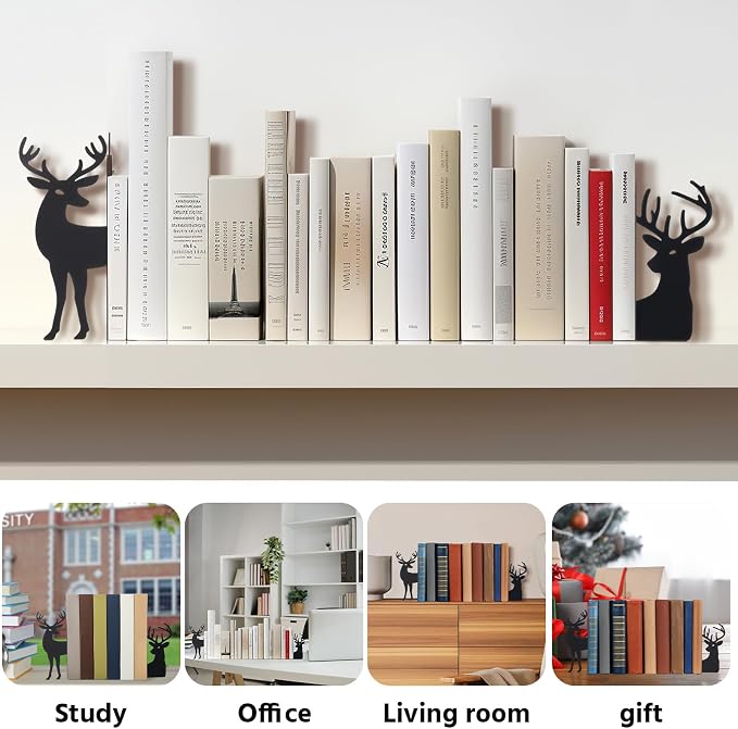 Geelin Reindeer Metal Bookends Set of 2 Black Reindeer Head