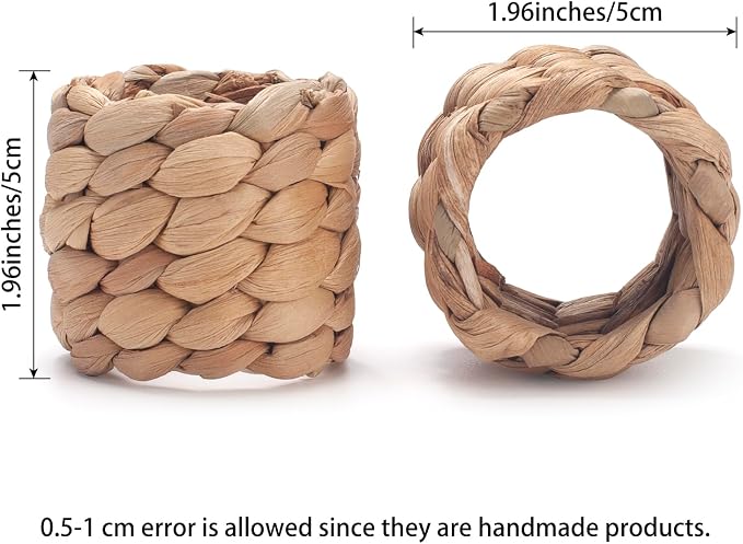 Napkin Rings Set of 24, Handmade Water Hyacinth Boho Napkin Rings, Rustic Farmhouse and Beach-Inspired Rattan Napkin Ring for Elegant Table Decoration, Perfect for Christmas Table Decor, Wedding Decor