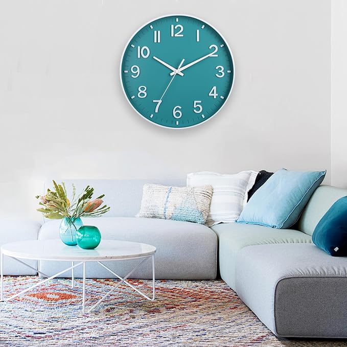 HZDHCLH 12 Inch Silent Wall Clock Battery Operated Non Ticking Teal | 12 inch Silent Non Ticking Modern Wall Clock for Living Room Bedroom Kitchen Office Classroom Decor